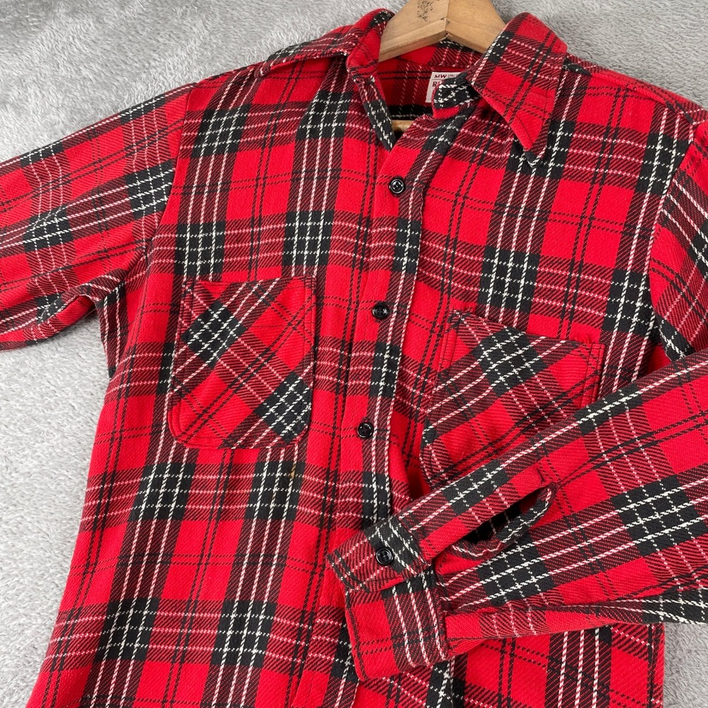 Vintage Big Mac Flannel Shirt Mens Small Red Black Plaid 90s JCPenney‎ Workwear